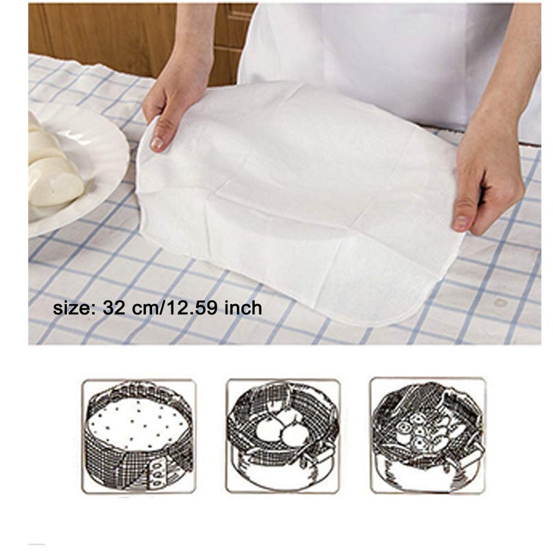 EORTA 5 Pieces Cotton Steamer Liners 32 CM Breathable Steamer Mesh Mat Square Non Stick Pad Air Fryer Liner Steaming Dumplings/Bread/Buns/Rice Supply, Food Filter Cloth, 12.5 Inch, White - Image 2